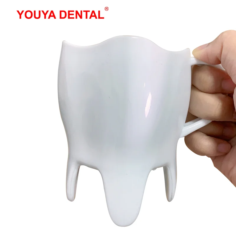 Dental Tooth Shaped Coffee Mug Cup With Handle Portable Travel Creative Plastic Water Cups Dentistry Christmas Dentist Gifts New