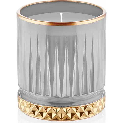 The Mia Glass Solid Candle Holder-Gray Gold 10x8 cm