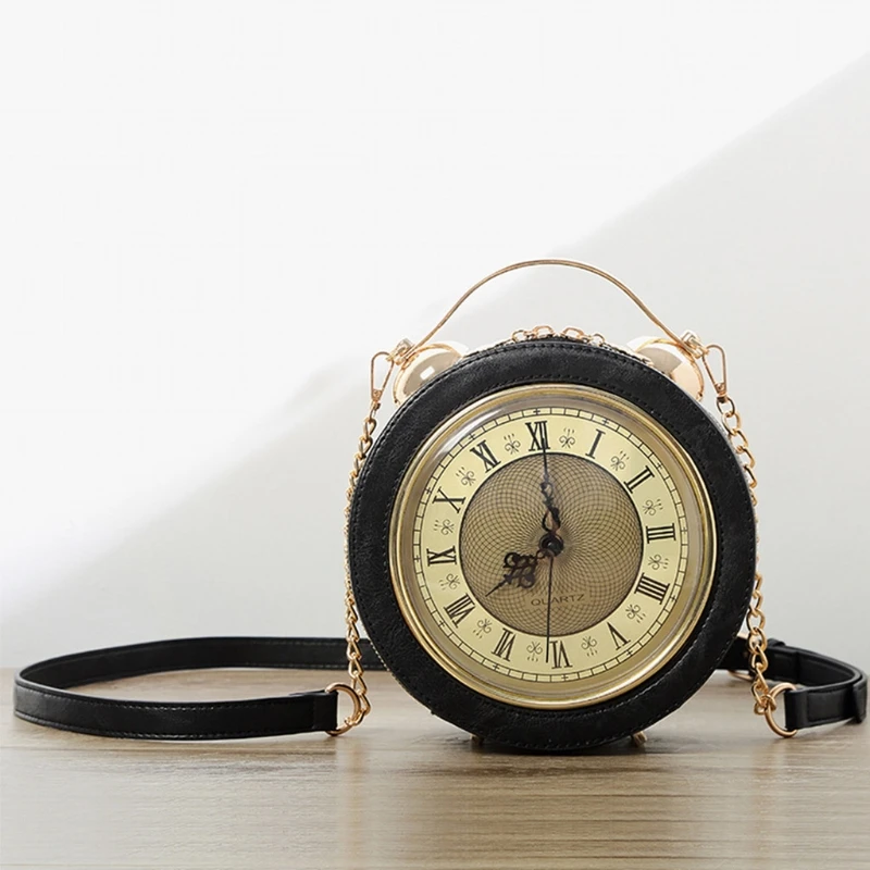 Clock Bag Genuine Work Steampunk Style Purse Chain Shoulder Female Bag Crossbody Bags