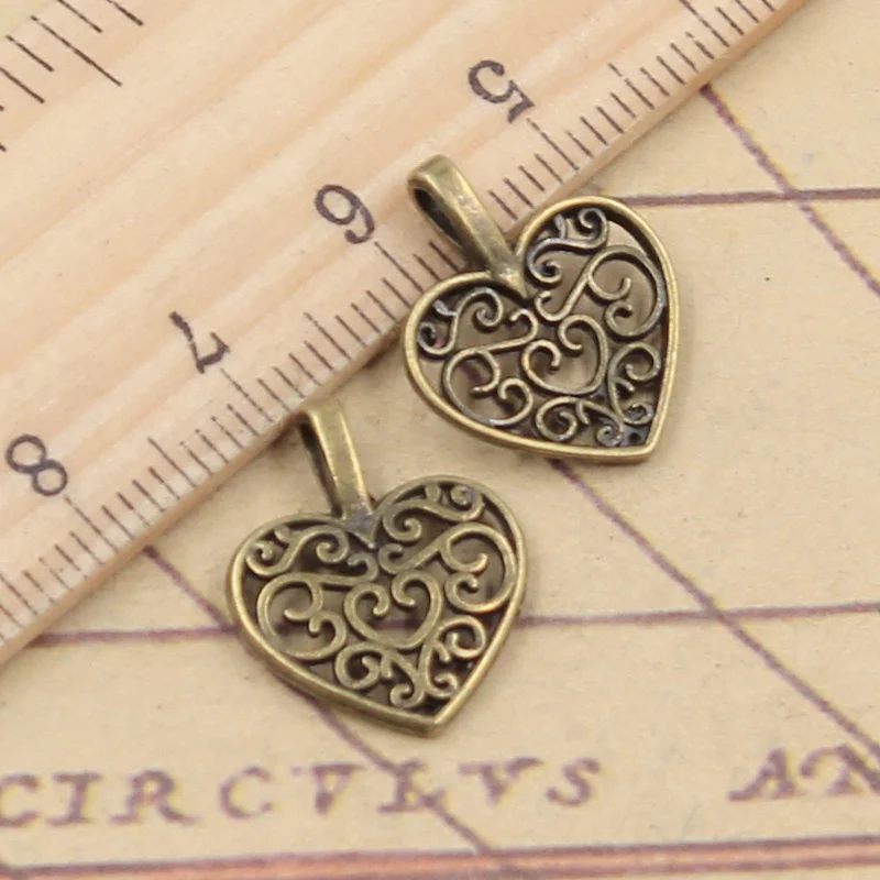 30pcs Charms Hollow Lovely Heart 16x14mm Tibetan Bronze Silver Color Pendants Antique Jewelry Making DIY Handmade Craft