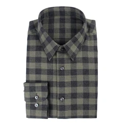 Luxury 100% Cotton Flannel Dress Shirts Custom Tailored Shirts Green Black Checkered Shirts Custom Made Dress Shirts Comfortable