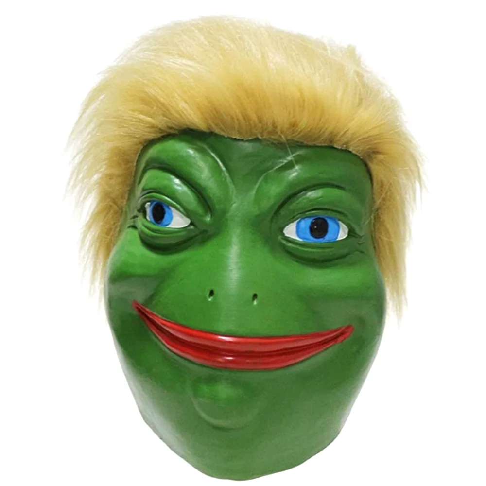 Realistic Comic Frog Troll Face Pepe Frog Latex Mask Donald Trump Hair Mask Prop Cartoon Funny Smile Face Rubber Mask