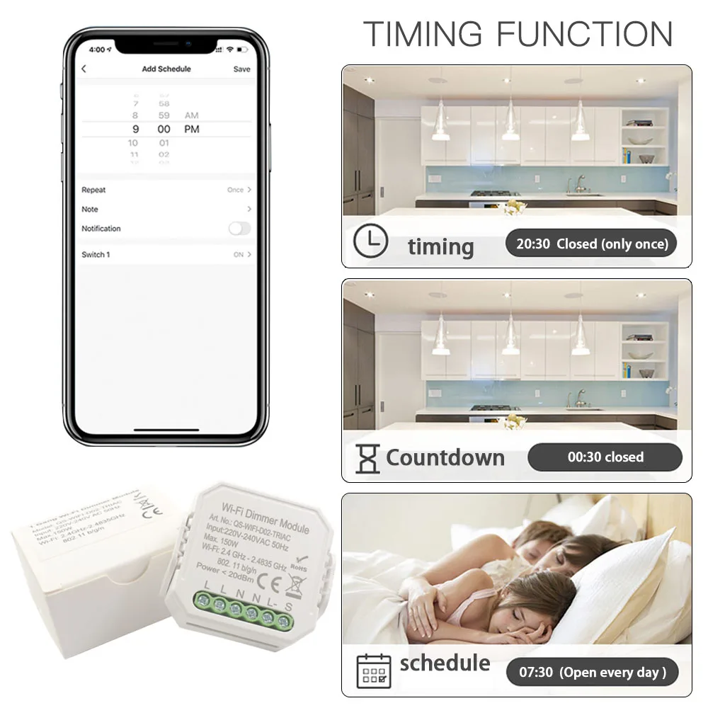 Smart Home Wifi Dimmer Switch Module 220V Mini Timer Switch Tuya Smart Life APP Remote Control Work with Alexa Google Home