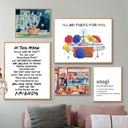 Wall Art Friends TV Show Fontain Watercolor Poster Prints , 90s Sitcom Central Perk Couch Canvas Painting Tv Series Poster Decor