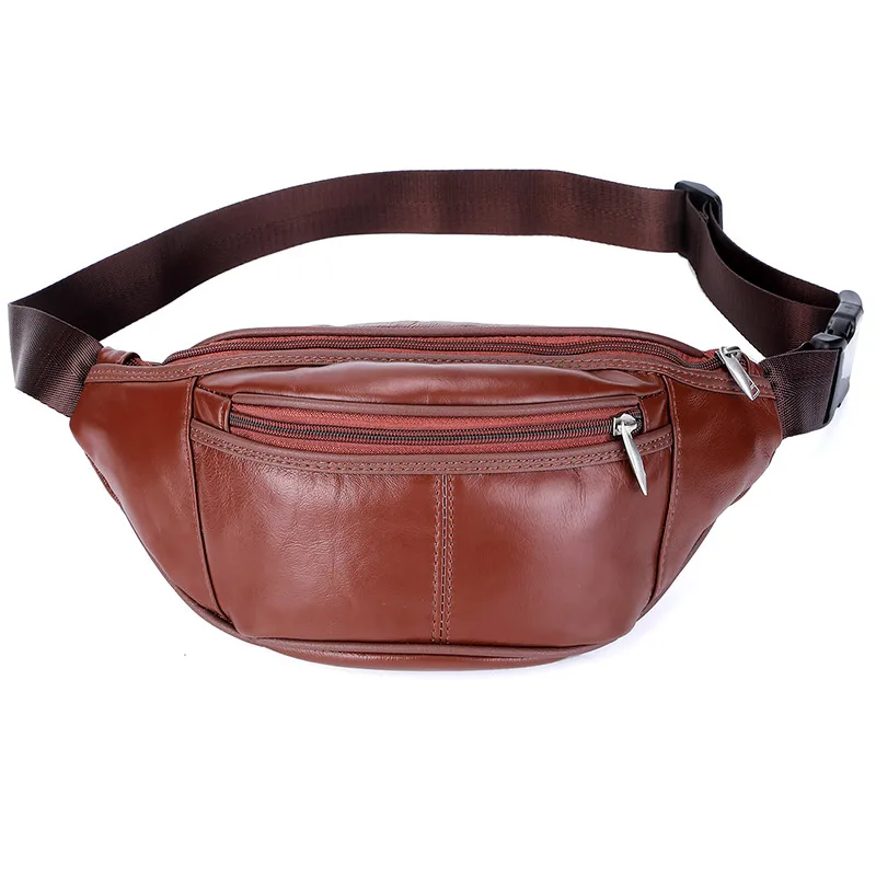 Fashion Genuine Leather Waist Packs Fanny Pack Bags Large Phone Pouch Bags Travel Waist Pack Male Waist Bag Leather Pouch