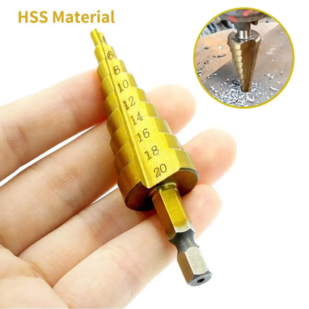 3 Titanium-Tấm Thép Tốc Độ Cao Bước Bộ Mũi Khoan Khoan Bộ Cho Kim Loại Tấm Lỗ khoan 4-12Mm 4-20Mm 4-32Mm 3-12Mm