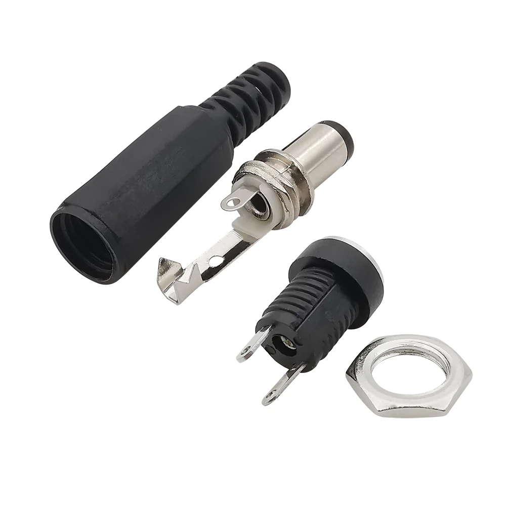 5.5x2.1mm DC Power Male Female Socket Adapter 12V 5.5*2.1mm DC Power Supply Plug Jack Screw Nut Panel Mount Connector 10/5/1Pair