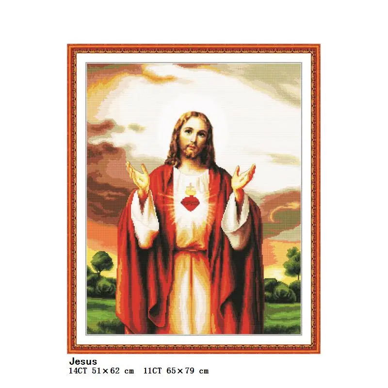 Jesus Sacred Heart Christ Religious Figure Painting Count Printing DIY Cross Stitch Kit DMC 11CT 14CT Embroidery Needlework Set