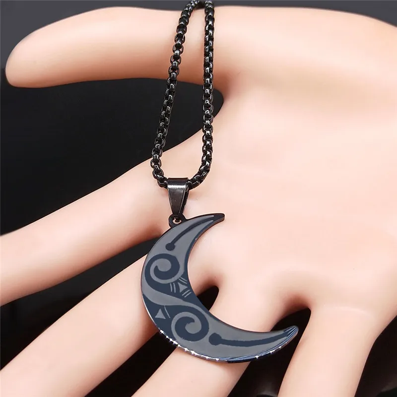 Fashion Witchcraft Moon Stainless Steel Statement Chain Necklace for Women Black Color Pendant Necklace Jewelry joyas N654S03