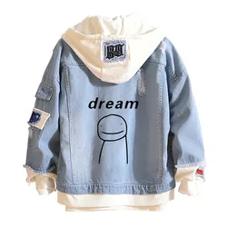 Dream Merch-Chaquetas vaqueras con cara sonriente para hombre y mujer, chándal de talla grande, abrigo vaquero azul, sudaderas con capucha