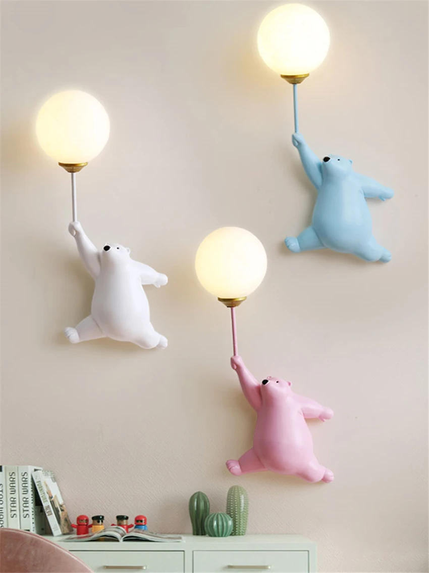 

Nordic Children's Room Bear Balloon Wall Lamps Boy Girl Bedroom Bedside Cloakroom Kindergarten Corridor Cute Decorative Lighting