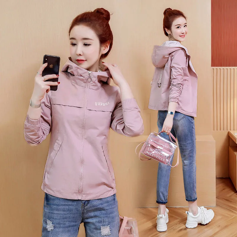 2024 New Spring Autumn Women Coat Long Sleeve Windbreaker Female Causal Zipper Hooded Women\'s Jackets Coats Outwear
