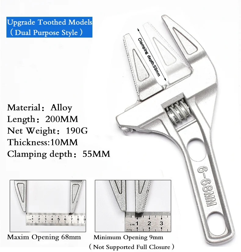 Adjustable Wrench Universal Monkey Spanner Multi-function plumbing Hand Tools Nut Sink Wrench Bathroom Pipe Large Open Spanner