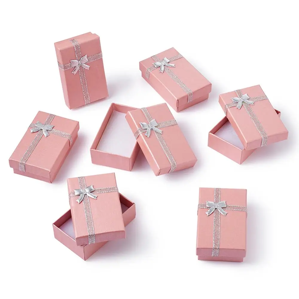 24Pcs Valentines Day Gifts Packages Jewelry Boxes with Bowknot and Sponge for Necklaces Pendants Rectangle Pink 80x50x25mm