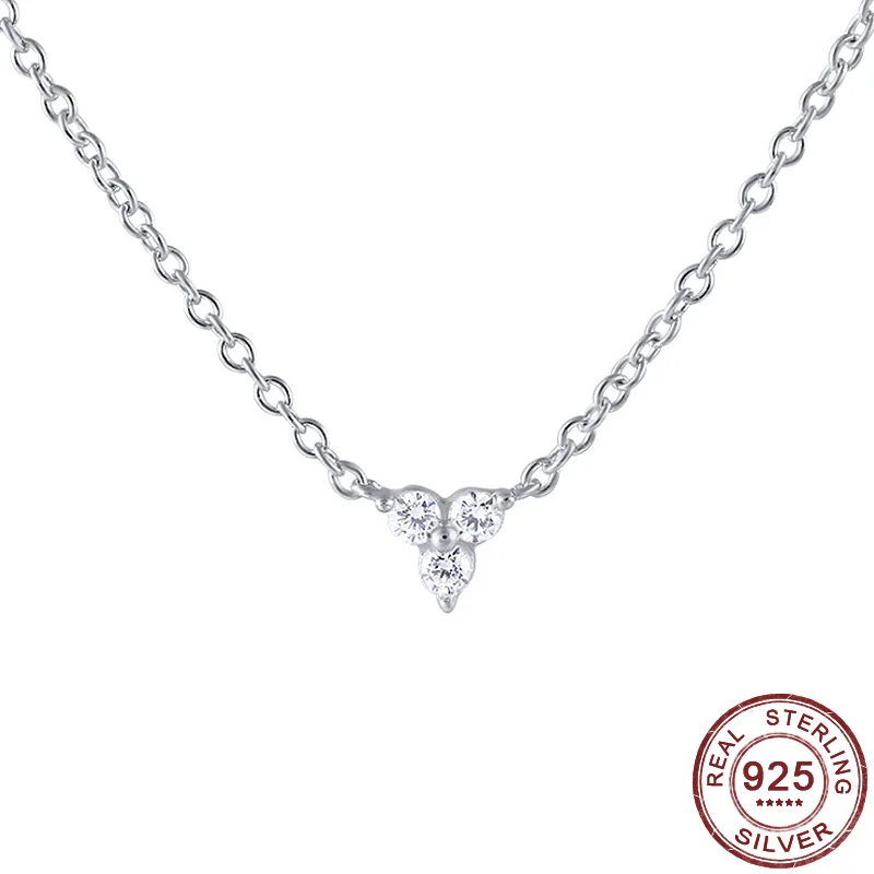 

New S925 Sterling Silver Geometric Triangle CZ Stone Necklace Fashion Simple Clavicle Zircon Necklaces Female Jewelry Gold Color