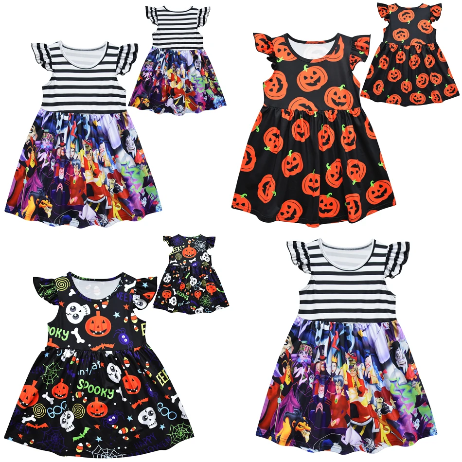 

Kids Girl Summer Printed Skirt Dress Halloween Theme Dress Striped Skirt