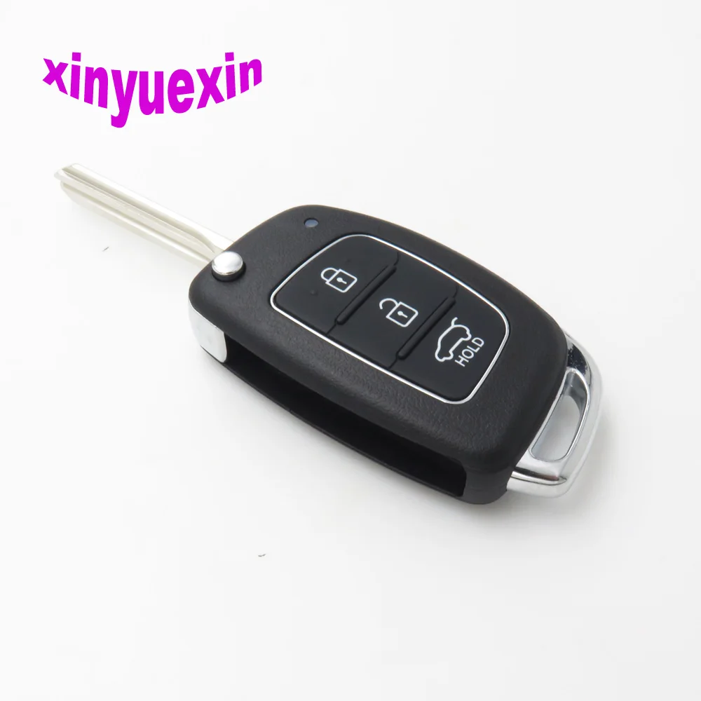 Xinyuexin Flip Remote Car Key Shell FOB Case For Hyundai HB20 Santa FE IX35 IX45 Accent I40 3 Buttons Replacement Case FOB Shell