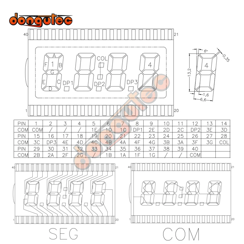 Imagem -03 - Monitor Digital de Dígitos Painel com Mostrador Lcd de Segmentos 3v Edc190 40pin tn