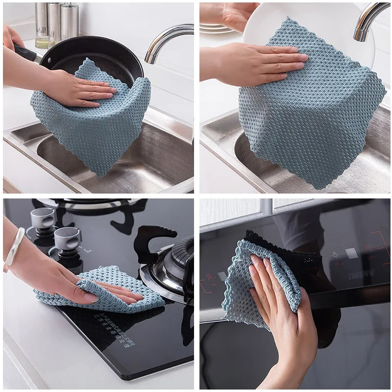 1Pcs Kitchen Supplies Cleaning Towel Super Absorbent Multifunction Wiping Rag  Cloth Polyester/Nylon Anti-grease kitchen