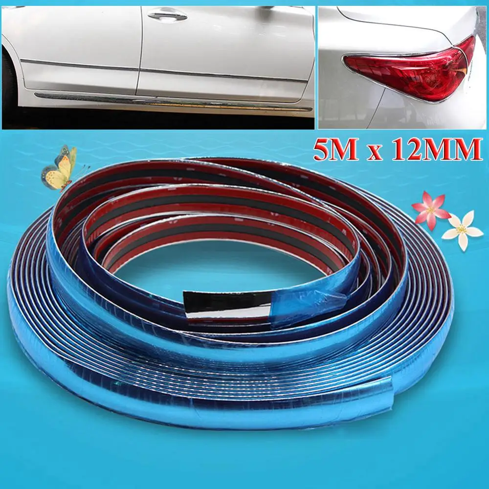 

12mm / 5Meters Car Bumper Strip Adhesive Auto Bright Silver Chrome Moulding Trim Protector Strips Anticollision Dropshipping CSV