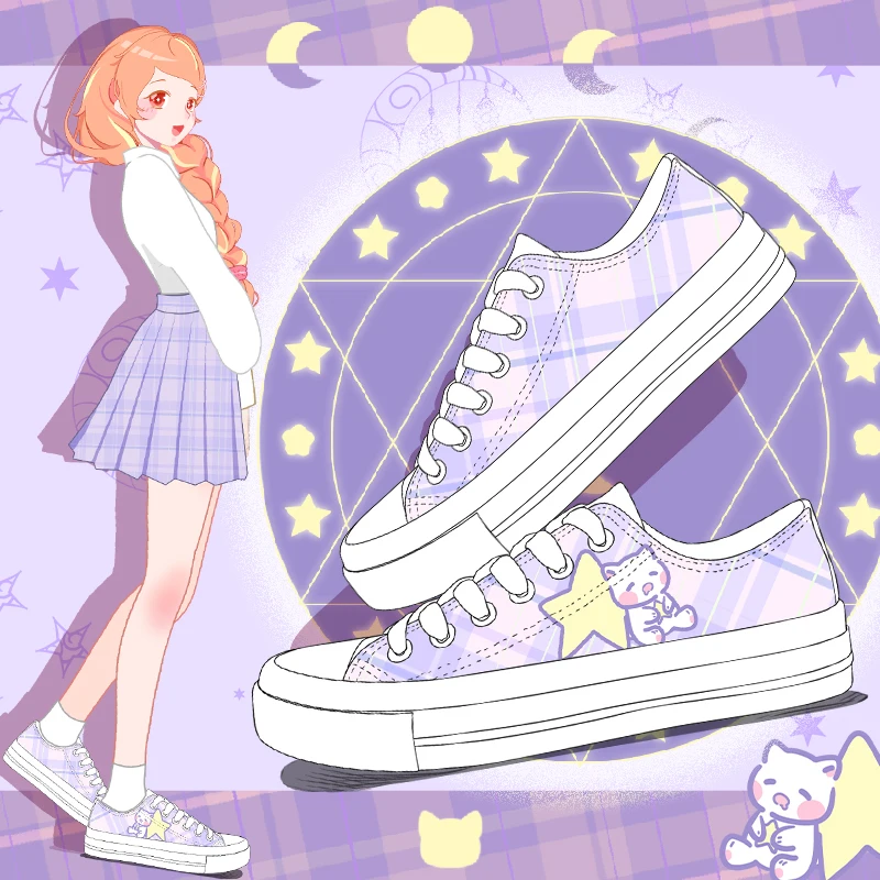 Amy and Michael Original Designers Sneakers Lovely Cute Girls Students Anime Hand Painted Canvas Shoes Casual Flat Trainers