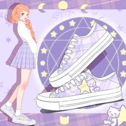 Amy and Michael Original Designers Sneakers Lovely Cute Girls Students Anime Hand Painted Canvas Shoes Casual Flat Trainers