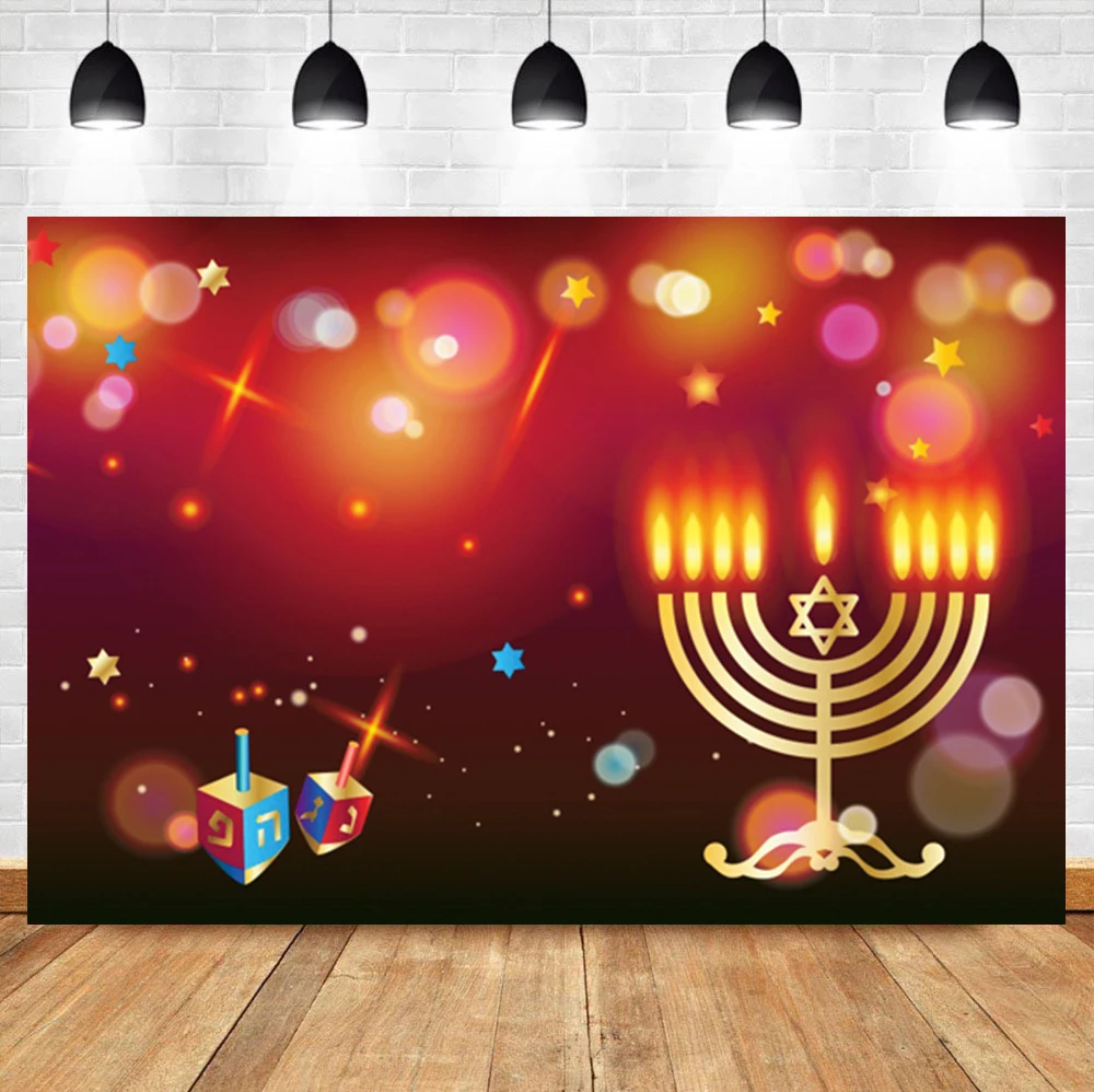 

Laeacco Hanukkah Background Candle Menorah Colorful Glitter Light Bokeh Dot Polka Photographic Photo Backdrop For Photo Studio