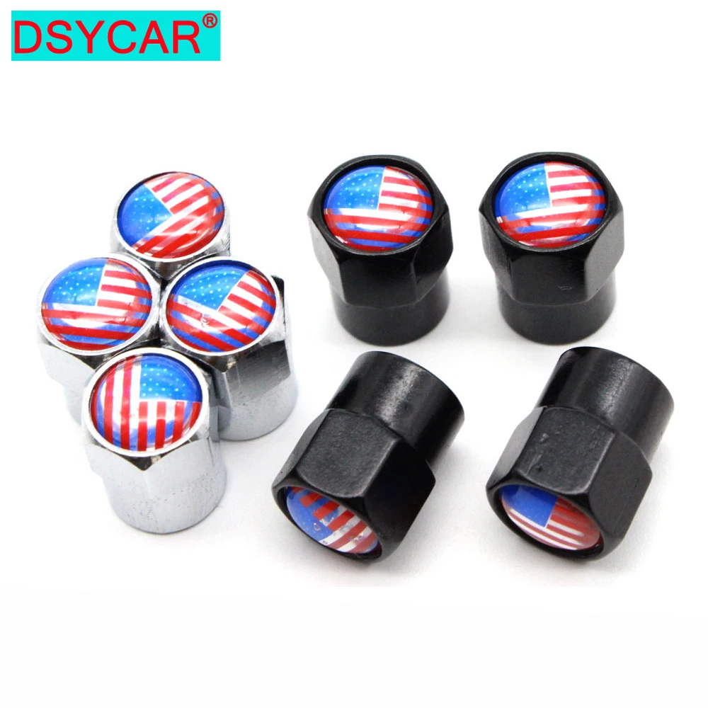 

DSYCAR 4 Pcs/Set Car Styling Aluminium Alloy/Copper America Flag Car Tire Valve Caps Wheel Tires Tire Stem Air Cap Airtight New