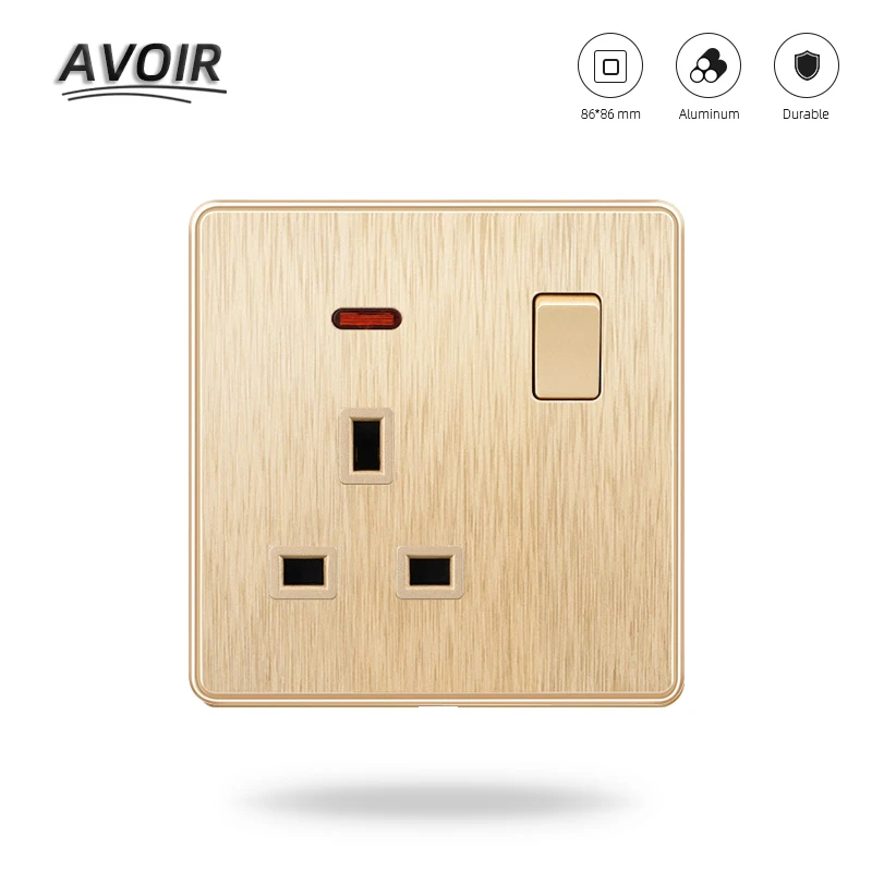 Avoir UK Standard Steckdose Haushalts Wand Steckdose Schalter Control Buchse 13A Outlet Aluminium Legierung Panel 86mm * 86mm