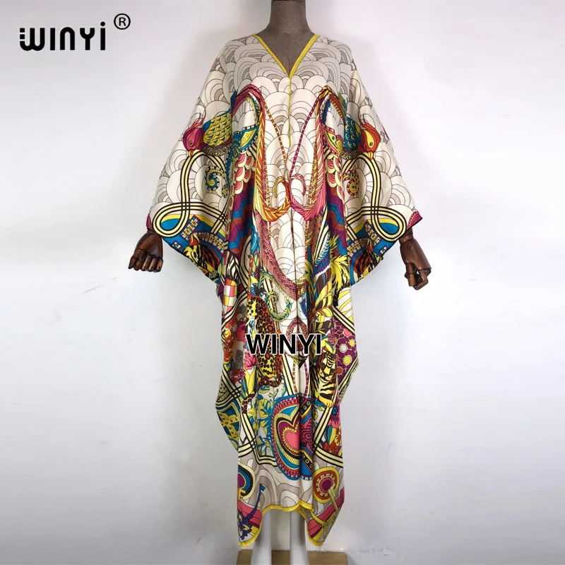 

2022 WINYI Spring sunmer Thailand Vintage Maxi Dress Women's Fashion Batwing Sleeve sukienka Print Loose robe de soirée femme