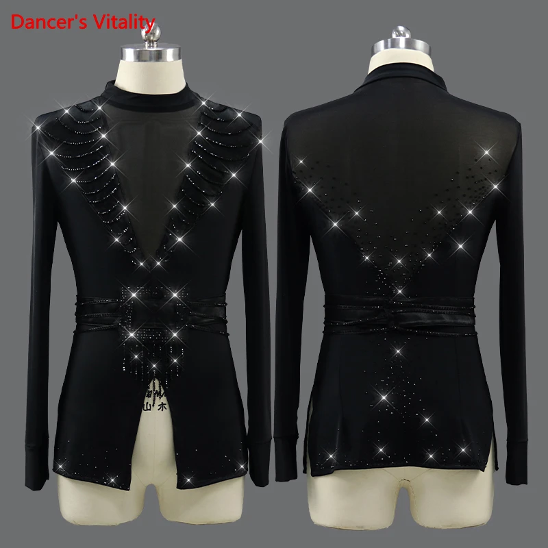 

New Men's Latin Dance Clothing Shirt for Men Latin Performance Competition Dance Costumes Top High-end Customization Clothes