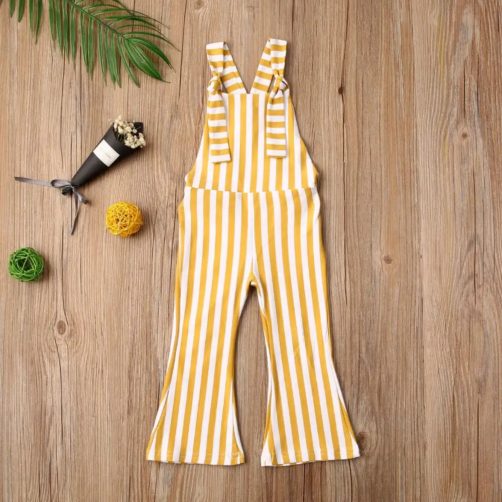 New Toddler Kids Baby Girls Clothes Sleeveless Stripe Romper Jumpsuit Flare Long Pants Overalls Summer Fall Kids Clothing