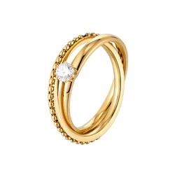 Beautiful Double Ring Crystal Ring High Quality Stainless Steel Gold And Silver Color Wedding Jewelry Love Gift