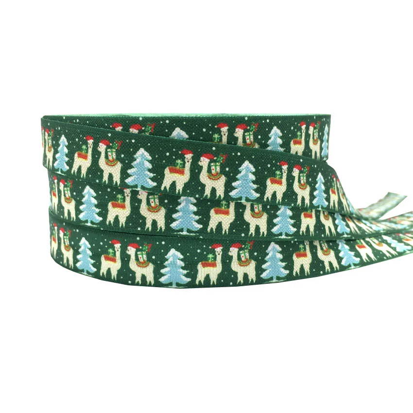 5Yard Christmas Tree Snow Print Fold Over Elastic Band Sewing Tape Handmade Crafts Accessories DIY Baby Headband