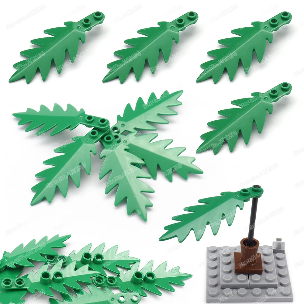 Green Plants Bricks Palm Leaf Building Block Moc Military Garden Figures Street View Scenes Model Assembly Gift Educational Toys