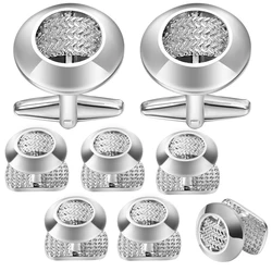 HAWSON New Style Cufflinks and Studs for Men Simple Metal Cuff Button Set Fashion Wedding Business Gift with HAWSON LOGO