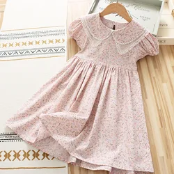 4-10 Years High Quality Summer Girl Dress 2022 New Lace Chiffon Flower Draped Ruched Kid Children Clothing Girl Princess Dress