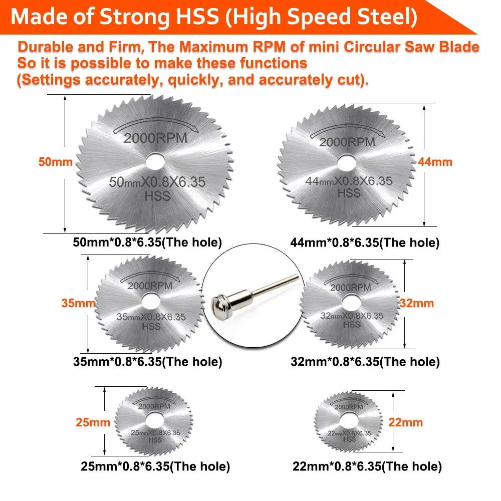 7pcs Mini Circular Saw Blade Set High Speed Steel Cutting Disc with 1/8\