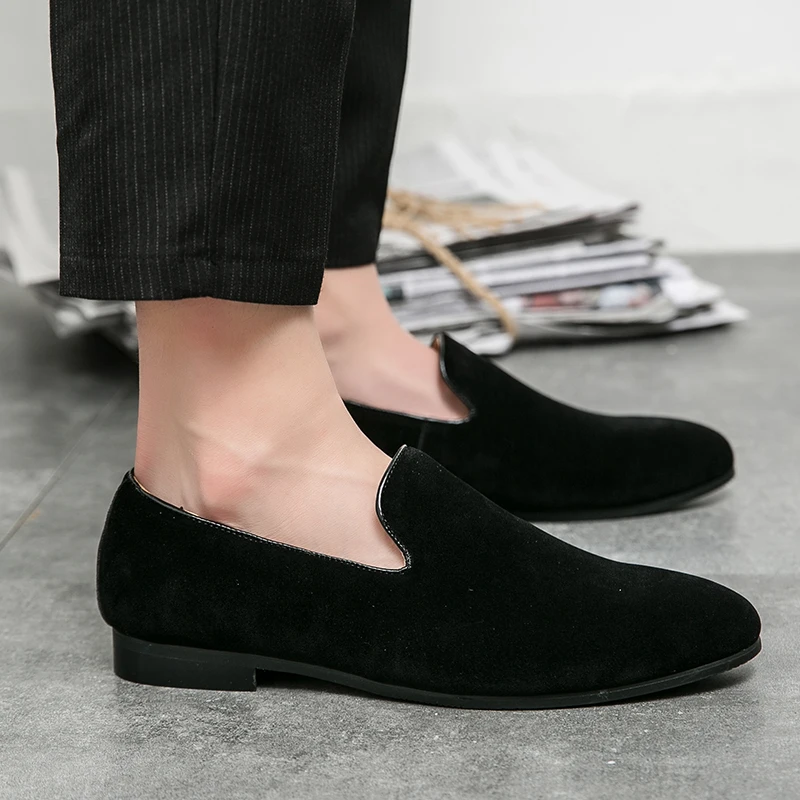 Big Size Men Cow Suede Leather 2023 Driving Casual Slip On Black Loafers Flats Mens Moccasins Italian Male Designer Brand Shoes