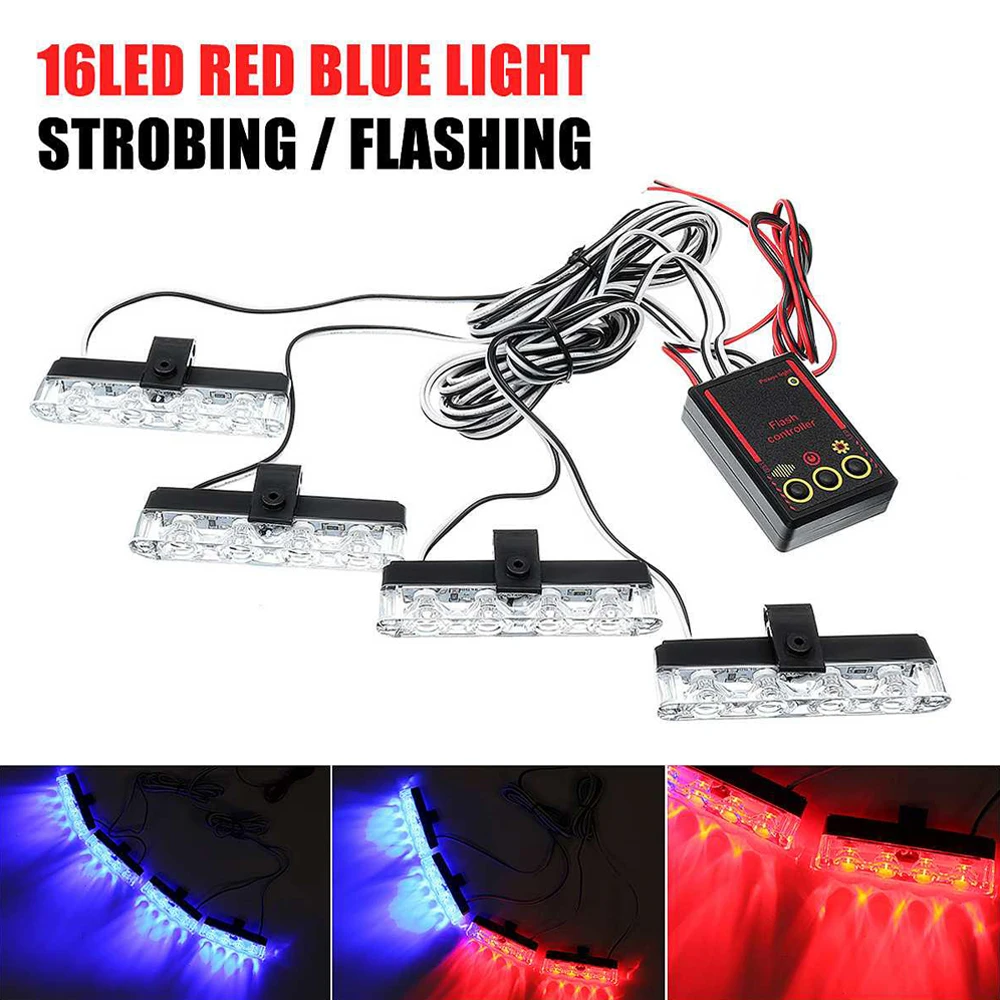 4X4 LED Strobe Warning Police Light Wireless Remote For Car Truck Emergency DRL Day Running Ambulance Firemen Light