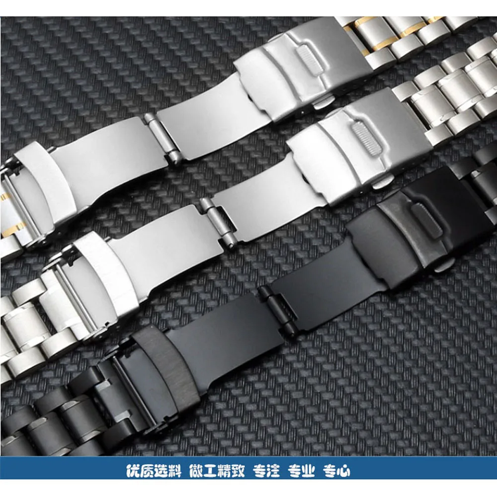 Stainless Steel Watch Band 18mm 20mm 22mm 24mm Strap Wristband Curved End Watch Strap Double Lock Buckle Replacement Wrist Belt