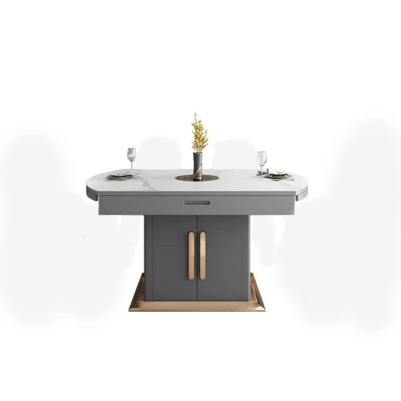 functional dining table with electromagnetic oven telescopic round dining table folding household rock plate dining table