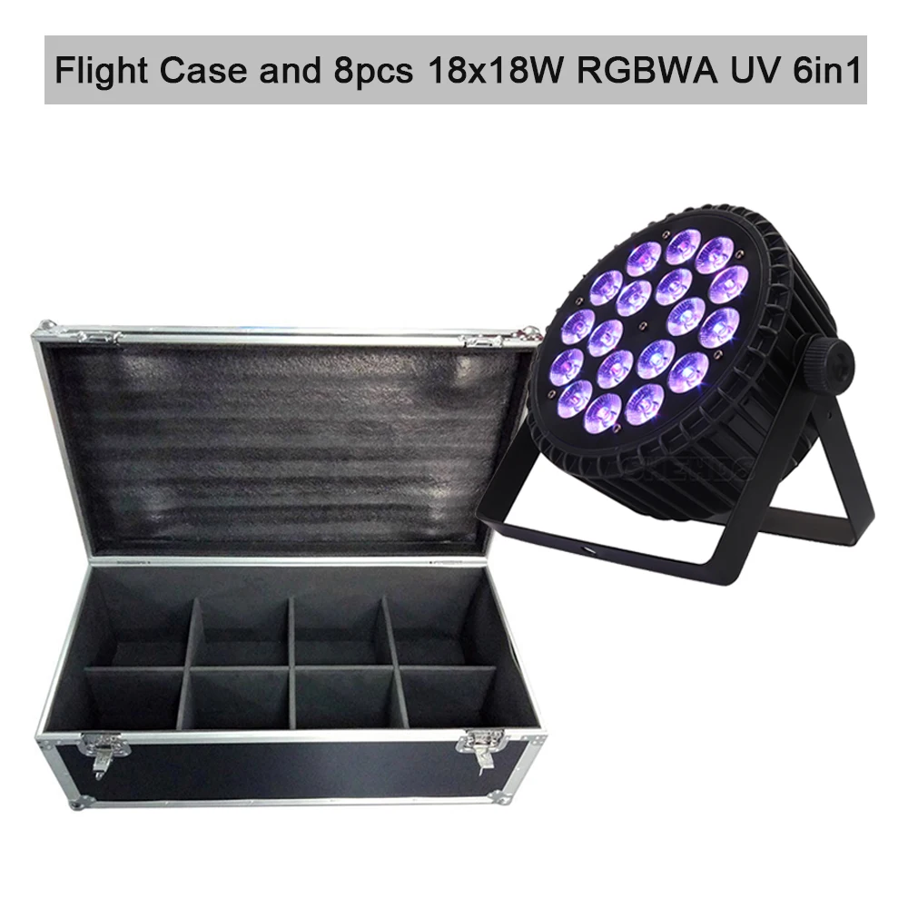 luz led par com flight case palco spotlight dj disco nightclub bar evento 18x18w rgbwa uv 6in dmx pcs pcs pcs 18x12w 4em 1 01