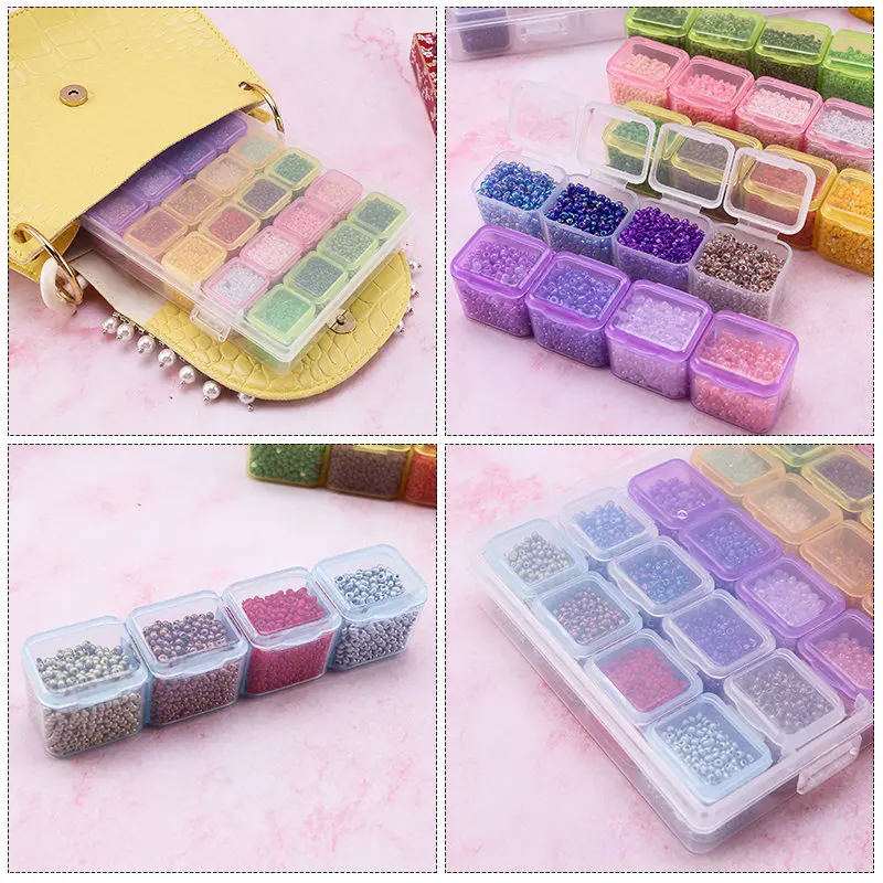 17.5x10.7x2.7CM Rectangle 28 Slots Jewelry Plastic Storage Box Rhinestone Beads Pill Earrings Storage Box Case Container