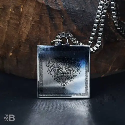 Aztek Monster Totem Square Steel Necklace-3064