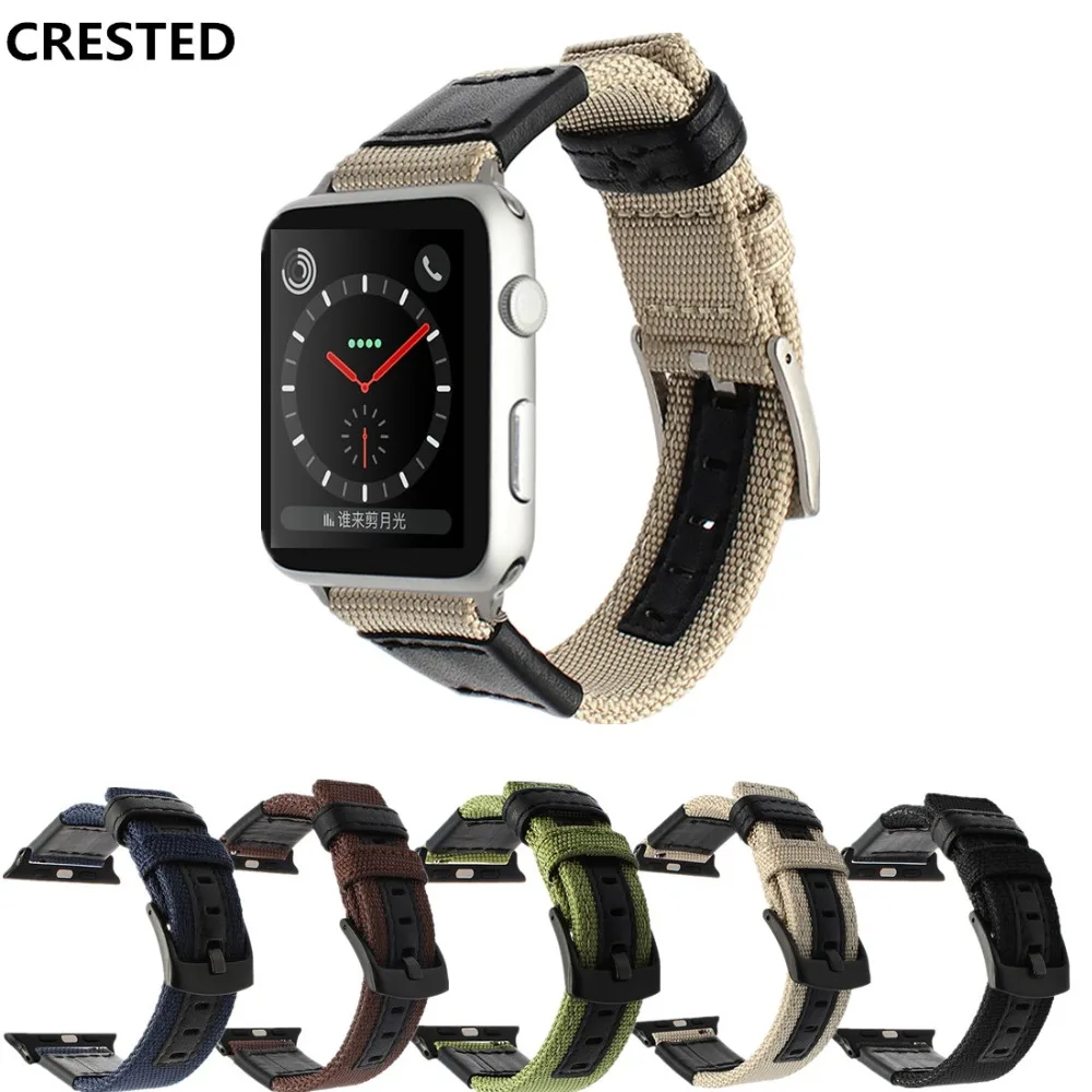 canvas Leather Strap For Apple Watch band 45mm 44mm 40mm 41mm 49mm Wove Nylon bracelet watchband iwatch series se 6 7 8 ultra