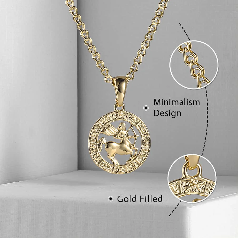 Trendsmax Sagittarius Zodiac Sign Necklace Gold Color Pendant Necklace for Women Men Unisex Fashion Chain Jewelry GP365