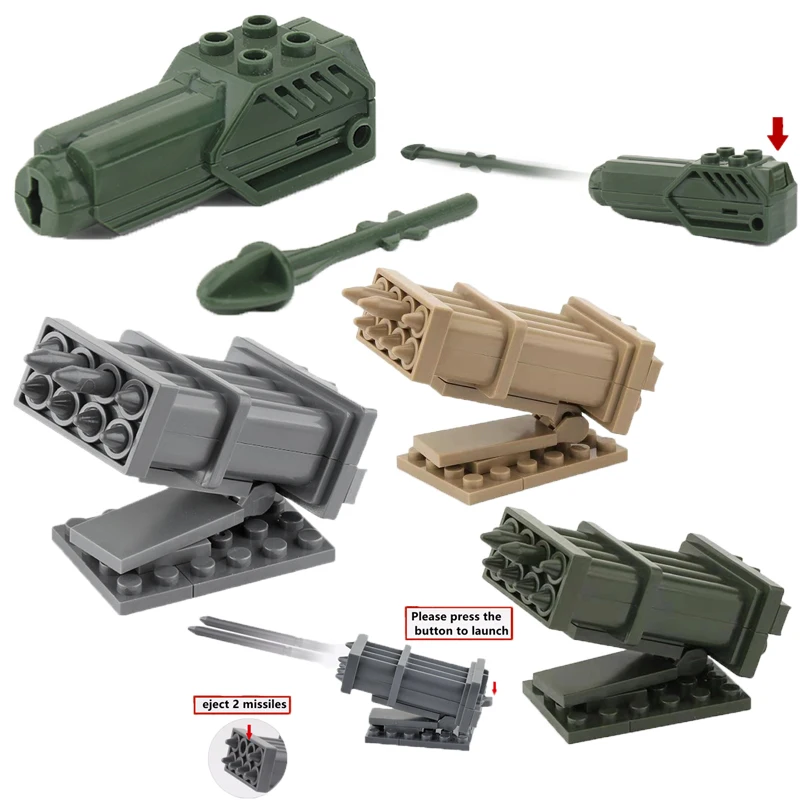 WW2 Launcher Building Blocks Missile Cannonball Model MOC Military Figures Weapon 6cm 7cm Catapult Bricks Toys for Children C318