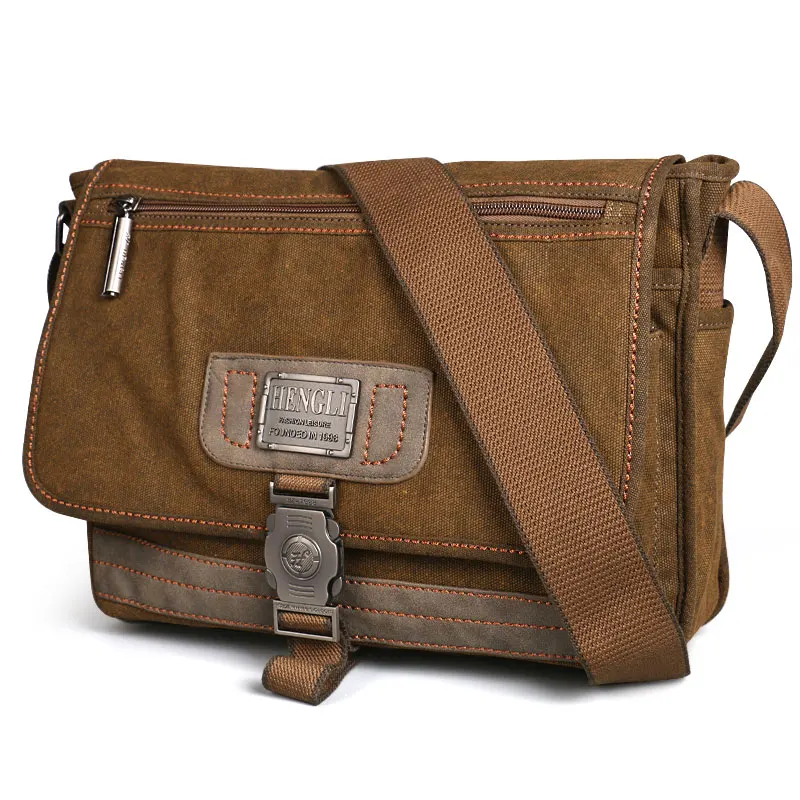 Retro New Men Canvas Shoulder Bag Retro Wear-Resistant Messenger Bag Neutral Casual Bags Set