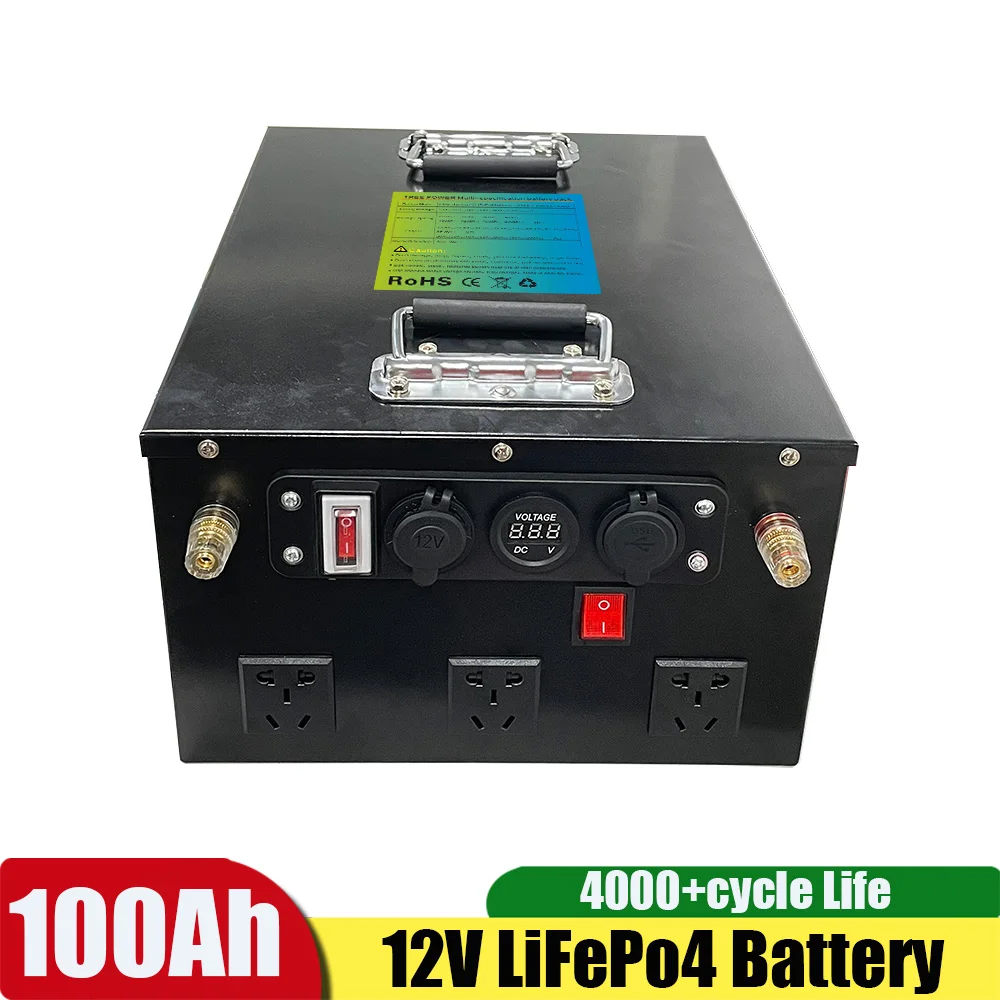 Power Bank Station 12V 100Ah Lifepo4 Battery Pack 12V 500W Rated 1000W Peak Inverter Rechargeable Batteria For Outdoor Camping